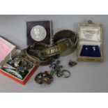 A quantity of mixed jewellery including costume and silver items including charm bracelet.