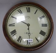 A Victorian mahogany-cased dial wall clock, Lilly, Poole, enamelled Roman dial 38cm.