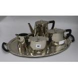 A 4-piece art deco tea set and tray W.52cm