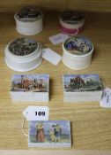 A collection of Prattware small boxes and pot lids, including 'Alas Poor Bruin' (1), two examples,