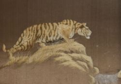 A Japanese silkwork panel of a tiger 30 x 43cm.