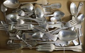 A quantity of mainly Georgian silver flatware, various dates, makers and patterns, 52.4 oz.