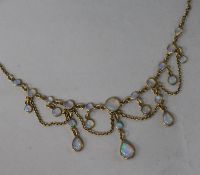 A 9ct gold and opal fringe necklace, 44cm.