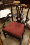 A Chippendale style mahogany elbow chair