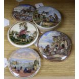 A Prattware pot lid and base, 'The Skewbald Horse' (277) and four other pot lids, including 'The