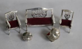 An Edwardian silver chick pin cushion, Birmingham 1910, Levi & Salaman, a later 925 example and a