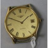 A gentleman's 9ct gold Longines automatic wrist watch (no strap).