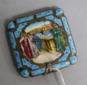 An Italian 800 standard white metal and enamel compact, 78mm.
