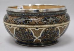 A Doulton stoneware bowl with silver mount Diameter 23.5cm