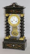 A 19th century French brass inlaid portico clock 51cm.