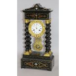 A 19th century French brass inlaid portico clock 51cm.