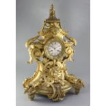 A mid 19th century French ormolu mantel clock, B & R, the cartouche form case with 3.75 inch