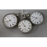 Three assorted silver pocket watches including one retailed by Muir & Sons, Glasgow.