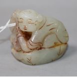 A Chinese jade figure of a crouching boy 4.5cm.