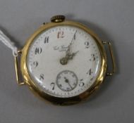 An 18ct gold fob watch, converted to a wristwatch, by Smets, Liege.
