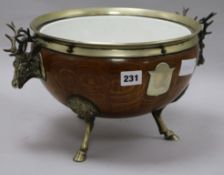 A Victorian electroplate mounted oak punch bowl 40cm across the handles