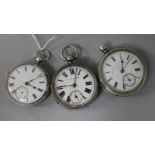 Three assorted silver pocket watches, including Thomas Russell & Son.