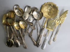 Two sets of French silver sorbet spoons (12 & 11), two pairs of 800 standard silver servers and