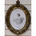 French Royal Interest- coloured lithograph portrait of Empress Eugenie in a gilt frame 34 x 26cm.