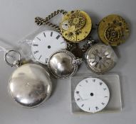 A silver engine-turned hunter pocket watch, a ladies' pocket watch marked 'Fine Silver', sundry