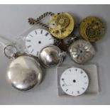 A silver engine-turned hunter pocket watch, a ladies' pocket watch marked 'Fine Silver', sundry