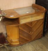 An Art Deco walnut and chrome drinks cabinet W.75cm