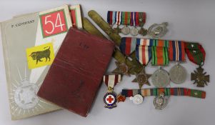 A WWII group of 5 medals and miniatures, including a French Croix de Guerre, possibly awarded to W.