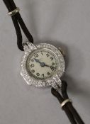 A lady's mid 20th century platinum and diamond set Vertex cocktail watch retailed by Mappin.