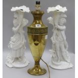 A pair of figural candlesticks and a lamp H.41cm