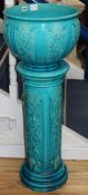 A Burmantofts turquoise glazed jardiniere H.104cm