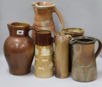 Six stoneware jugs and vessels Tallest 36cm