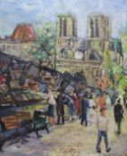 Wysen, oil on canvas, Picture dealers before Notre Dame, signed 51 x 40cm. unframed.