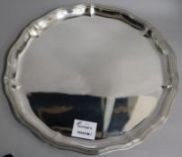 A German 835 standard white metal presentation salver, 32.5cm, 23 oz.