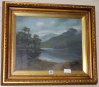 A* Sullivan (19th century), oil on canvas laid on board, mountainous landscape with loch, signed, in