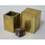 A Chinese bronze and wood seal and box 4.5cm.