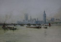 William M.Birchall watercolour The Houses of Parliament and Westminster Bridge, signed and dated