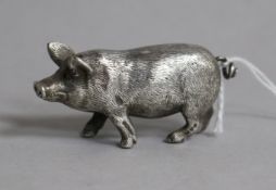 An Edwardian miniature silver free standing model of a pig, 55mm.