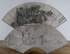 Two 19th century Chinese water and ink fan leaf designsapprox. 7 x 19in., unframed