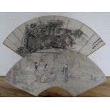 Two 19th century Chinese water and ink fan leaf designsapprox. 7 x 19in., unframed