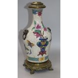 A Chinese famille rose crackle glaze vase, c.1900, mounted as a lamp H.35cm