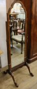 A walnut-framed cheval mirror W.48cm