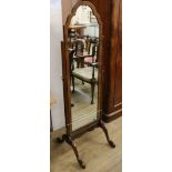 A walnut-framed cheval mirror W.48cm