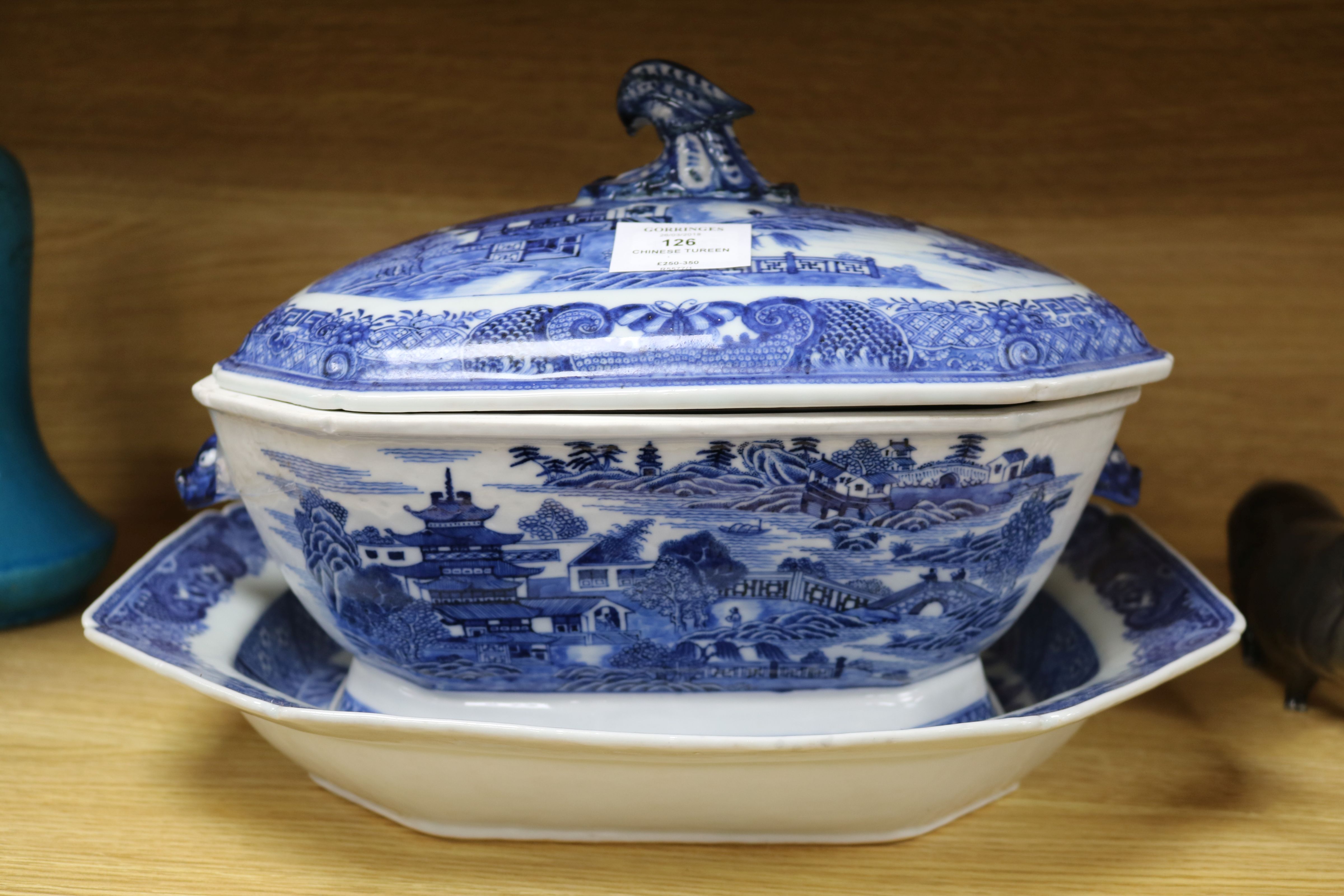 A Chinese blue and white large tureen, cover and a similar dish, Qian Lung period - Image 2 of 8