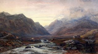 David Cox Junior, watercolour, Capel Curig, signed and dated 1867, 39 x 74cm.