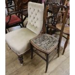 A Victorian mahogany framed nursing chair and a bedroom chair