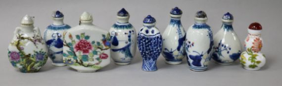 Nine assorted Chinese porcelain snuff bottles