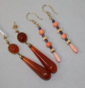 Two pairs of earrings including hardstone.