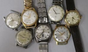 Seven assorted gentleman's wrist watches including Avia and Accurist.