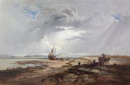 19th century English Schooloil on canvasFisherfolk on the shore at low tide24 x 36in.
