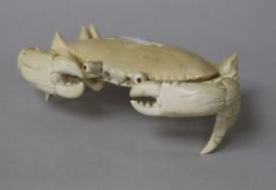 An early 20th century Chinese ivory model of a crab W.14.5cm